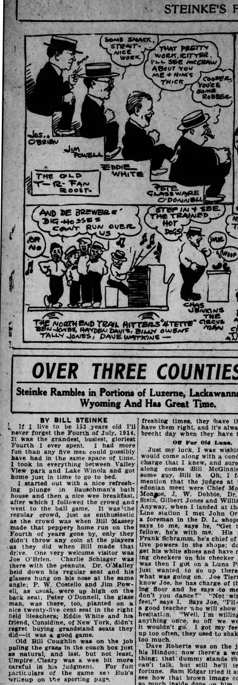 PWC Steinke's travels on July 4th PW at ballgame Scr Rep Jul 6 1914 pg 9