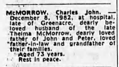 Death Charles John McMORROW 1982