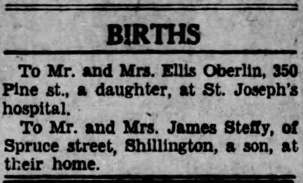 Dad's Birth Announcement, the Reading Times, 27 Apr 1934