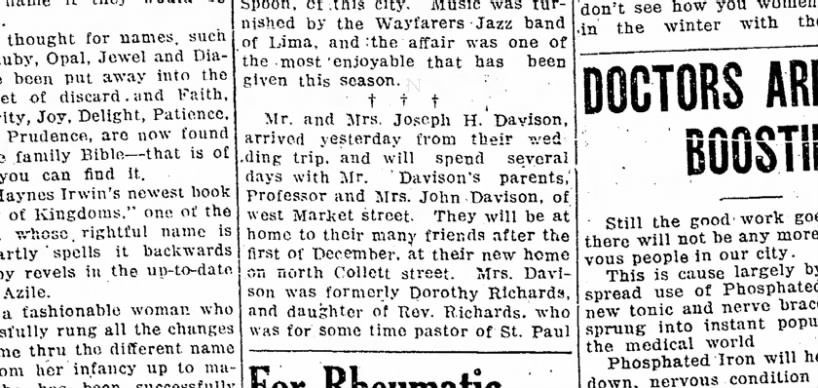Dorothea `nee Richards Davison 9 Nov 1917 Lima News Lima,Ohio