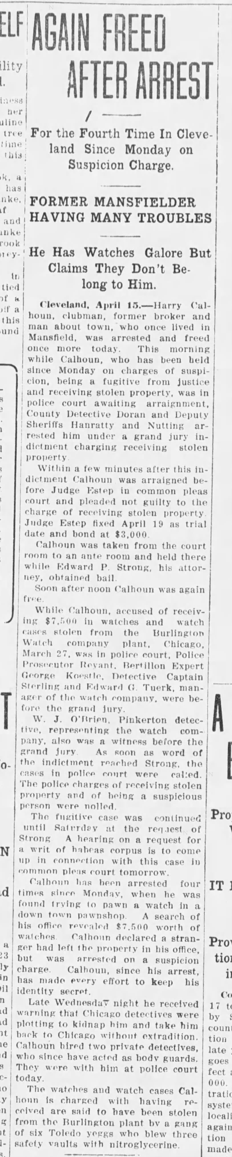 Calhoun Freed after Burlington Watch Heist
