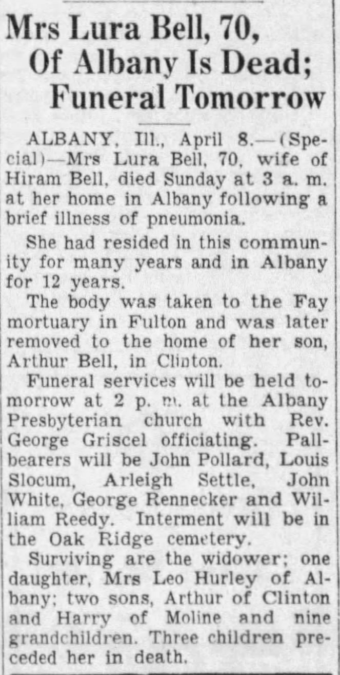 Obituary for Lura Bell (Aged 70)