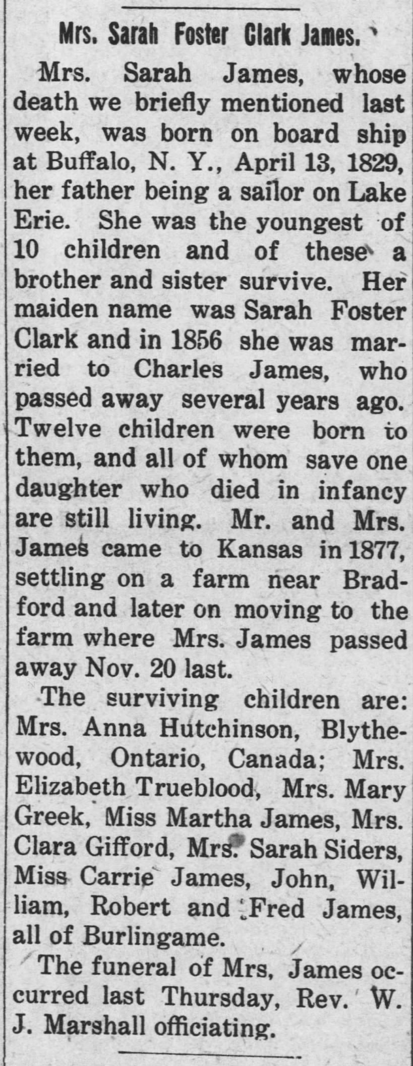 Sarah Foster Clark-James Obituary