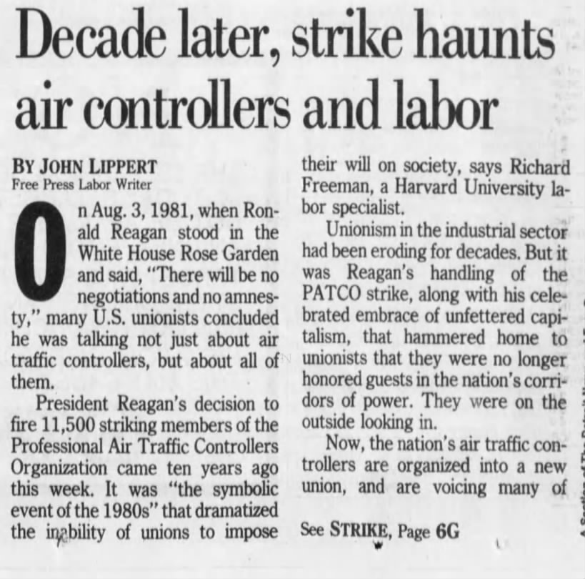 Decade later, strike haunts air controllers and labor
