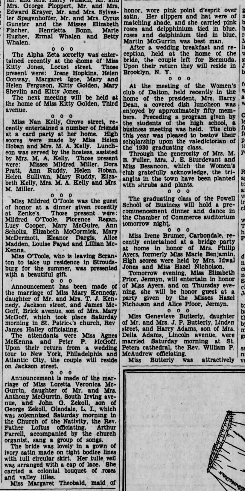 Loretta McGurrin wedding story, june 23, 1930