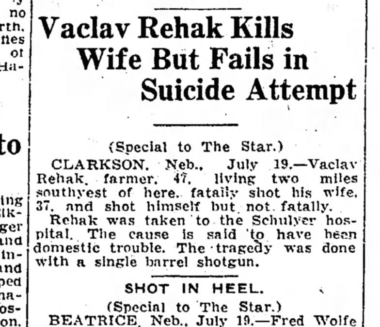 Vaclav Rehak Kills Wife
19 July 1917