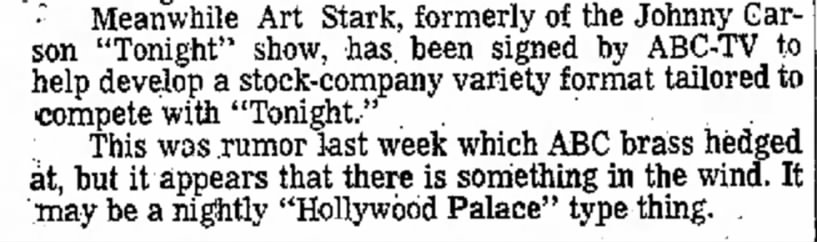 Art Stark signed to develop new show - 7/5/72