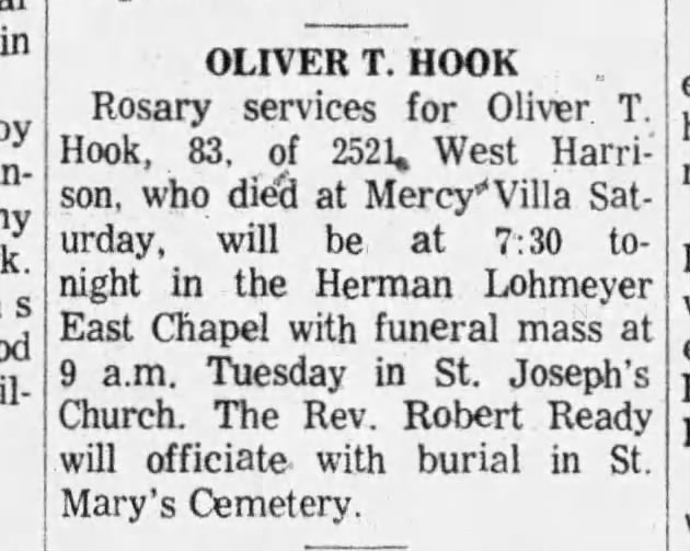 Oliver T. Hook Rosary Service