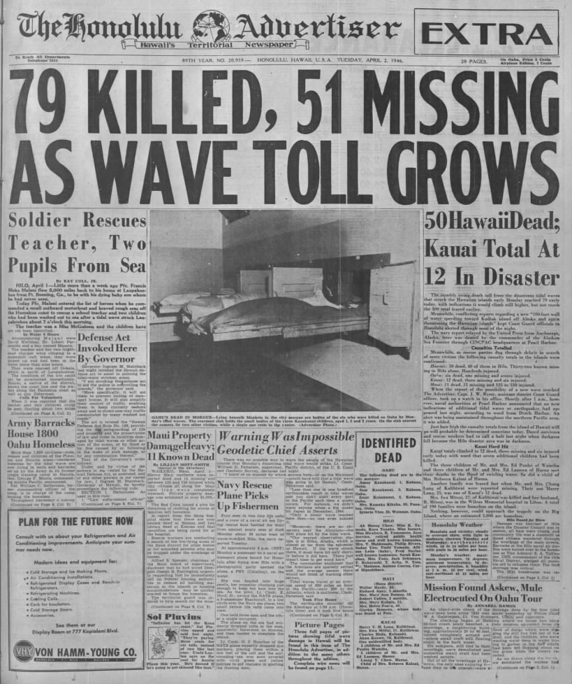 April 1946: Killer tsunami devastates Hawaiian islands