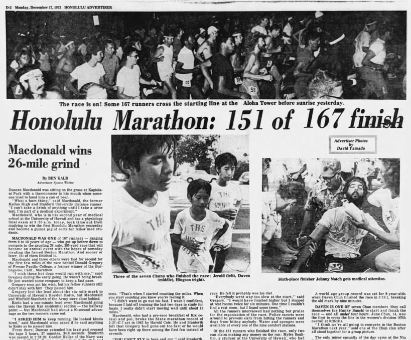 Dec. 16, 1973: First Honolulu Marathon attracts 167 runners