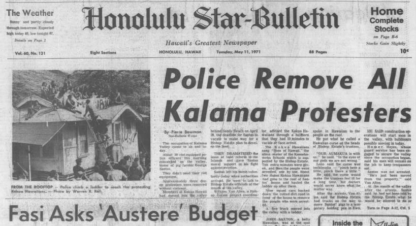 May 11, 1971: Dozens of protesters arrested in Kalama Valley