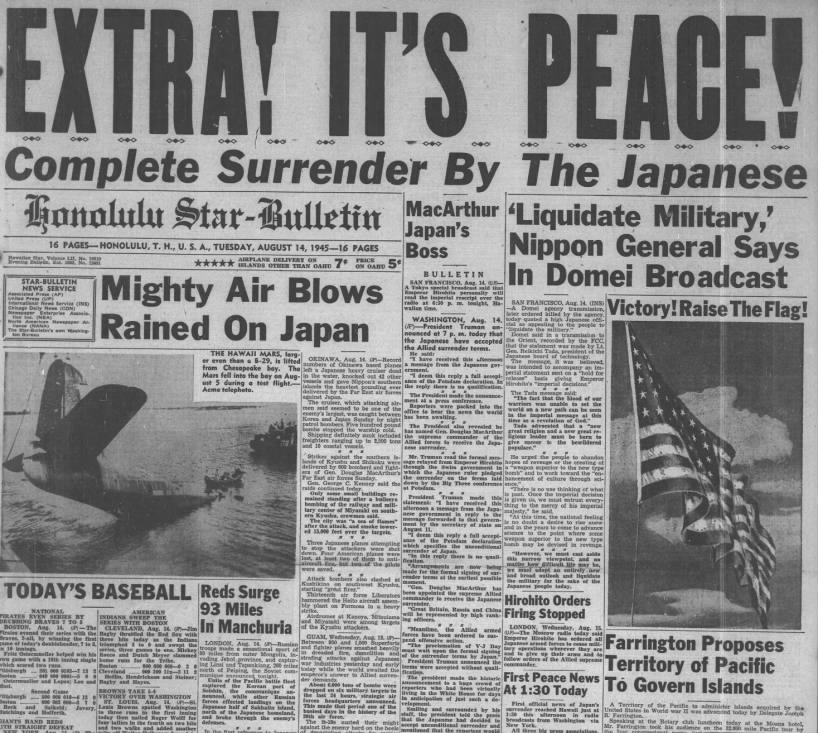 Aug. 14, 1945: Japan surrenders, ending World War II