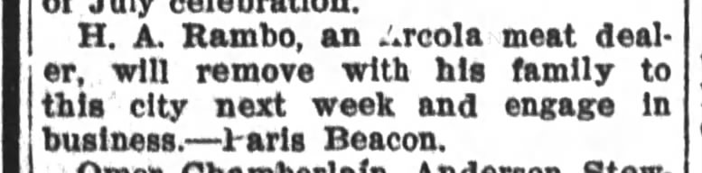 12 Jul 1902 H A Rambo will remove to Mattoon. Mattoon Weekly Journal