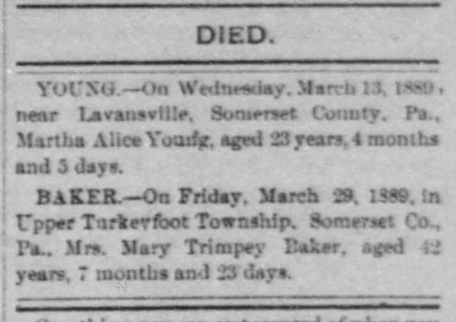 Mary Trimpey Baker Death Notice