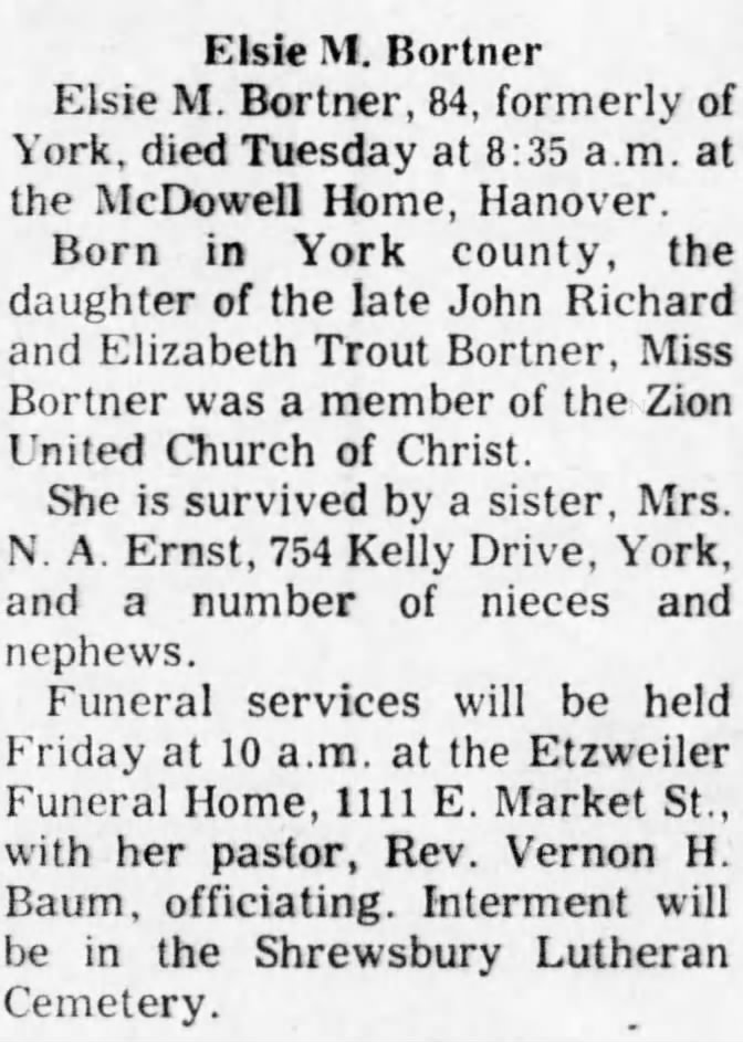 Elsie Margaret Bortner obituary
