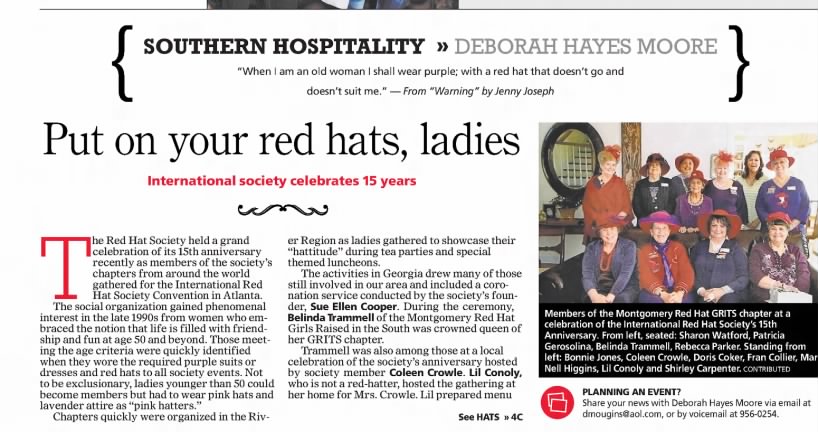 2013, Coleen Crowle, Red Hatter, Montgomery Advertiser, Al, 2 Jul, pC1