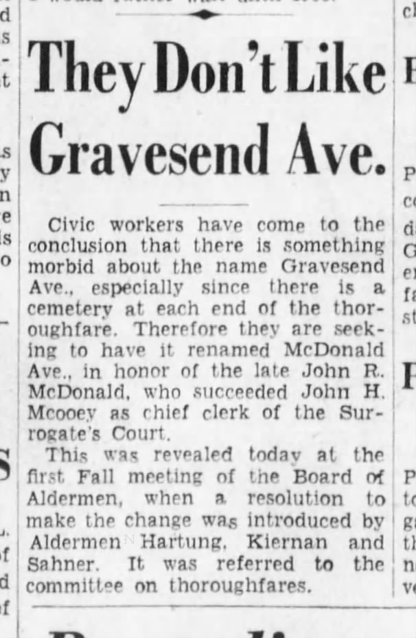 Proposal to rename Gravesend Avenue (1932)