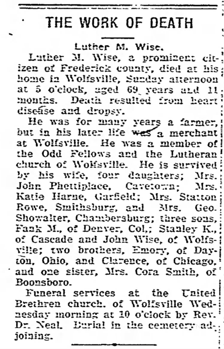 Luther Melvin Wise Death Notice 1-21-25 (Wednesday's paper)