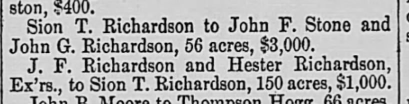 land sales among richardsons, 1873