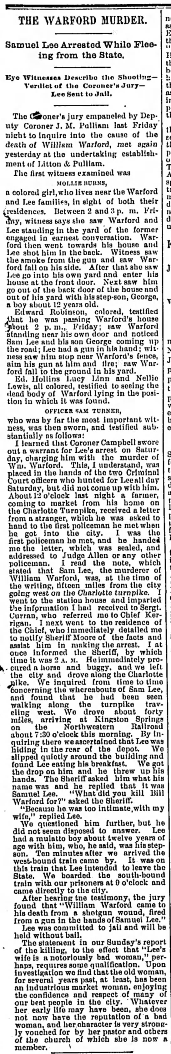 The Tennessean (Nashville, Tennessee), Tuesday, 30 September 1884, pg. 5.