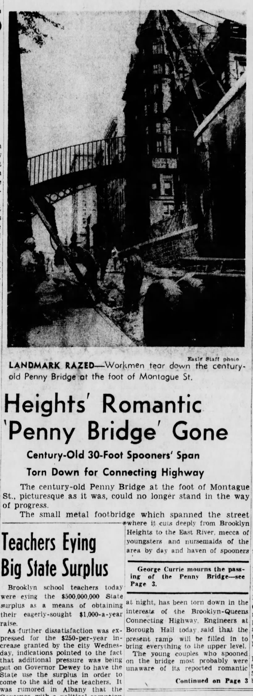 Penny Bridge destroyed, Part I, news article, 4 Oct 1946