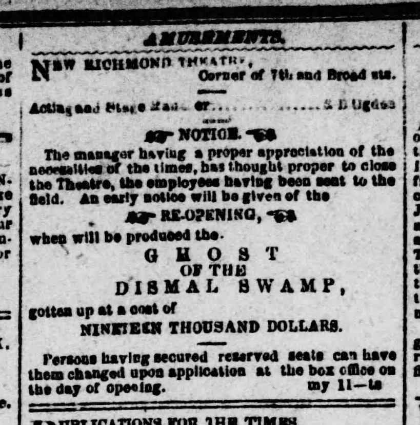 New Richmond Theater_Ghost of the Dismal Swamp production 1864