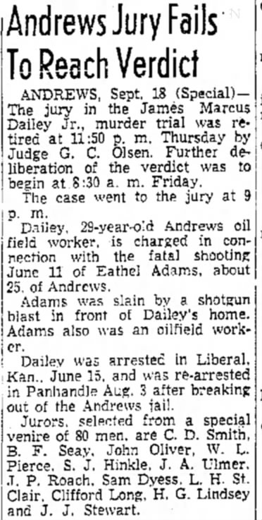 Sept 19, 1952, jury fails to reach verdict