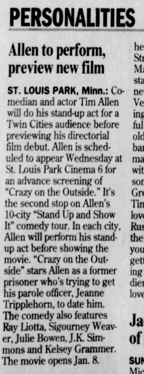"Personalities: Allen to perform, preview new film."