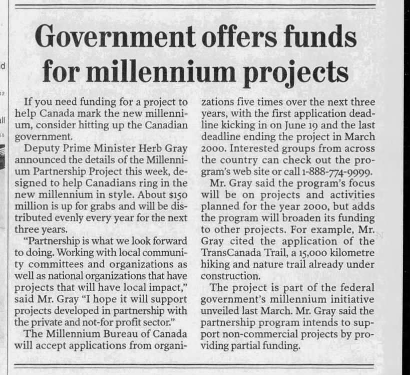 "Government offers funds for millennium projects."