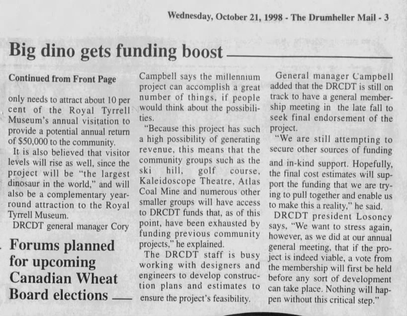 "Big dino gets funding boost."