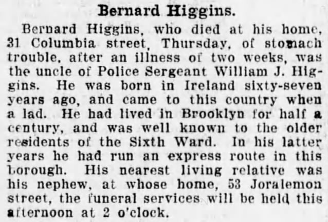 Bernard HIggins Death Notice
