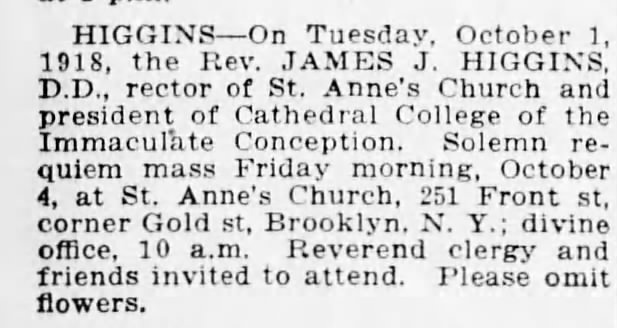 Rev. James J Higgins Death Notice