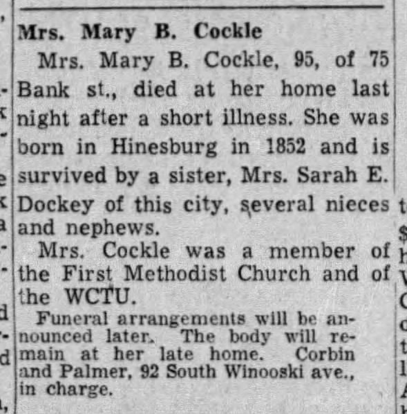 Mary Belle Ladue Cockle Obituary