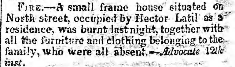 NEWS 1859 Oct 15 LATIL Hector home burns