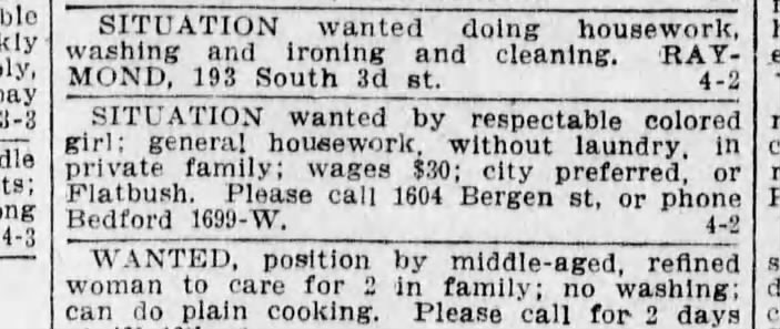 5 dec 1917, 1604 bergen st situation wanted by respectable colored girl