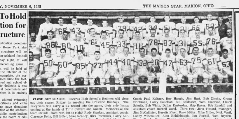Final 1958 game. Team pic BHS