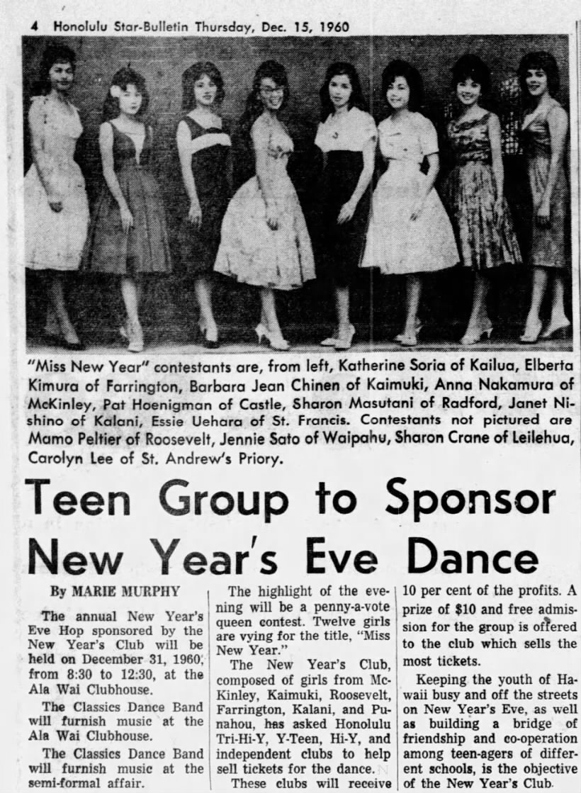 1960: Teen group to sponsor New Year's Eve dance