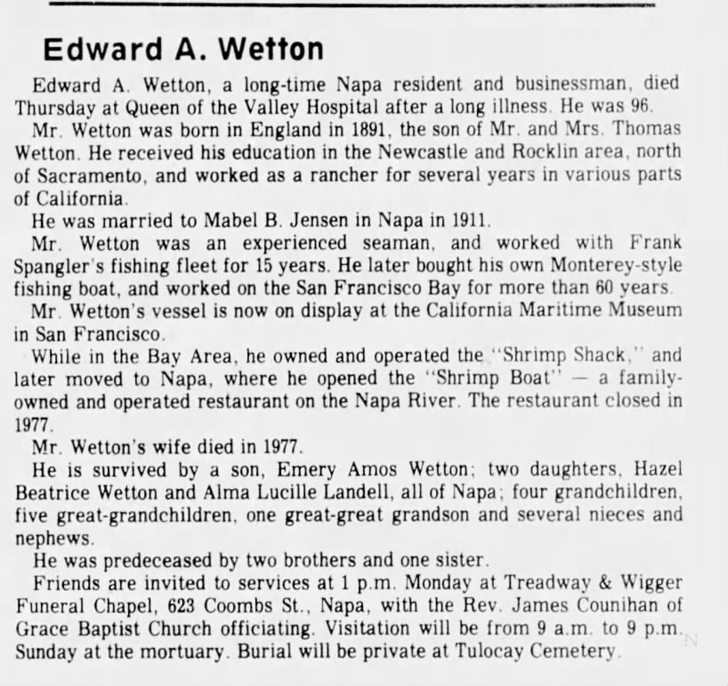 Obituary for Edward A. Wetton (Aged 96)
