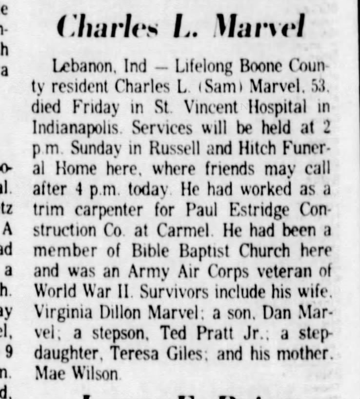 Obituary of Charles L. Marvel - May 1981
