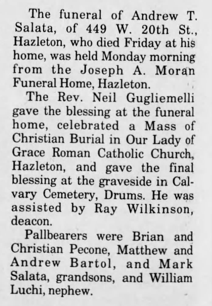 Andrew T. Salata, Jr. Funeral