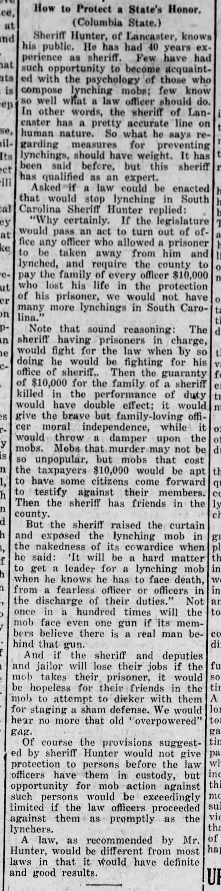 Sheriff Hunter - stopping a lynching