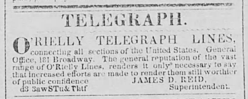 James Douglas Reid - O'Rielly Telegraph Lines