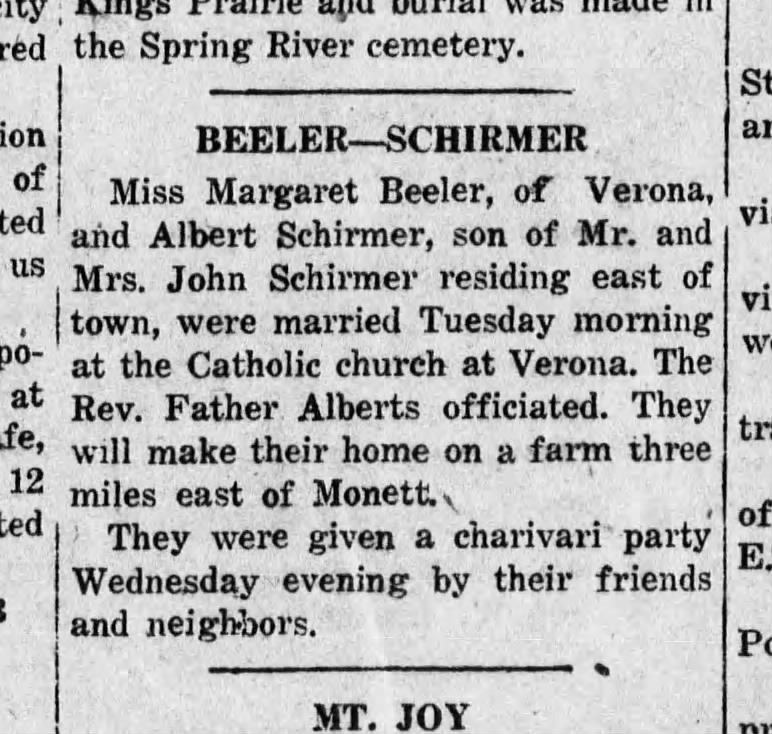 Possible - Schirmer, Albert son of John Schirmer b. 1851 ???? (not attached to Ancestry)