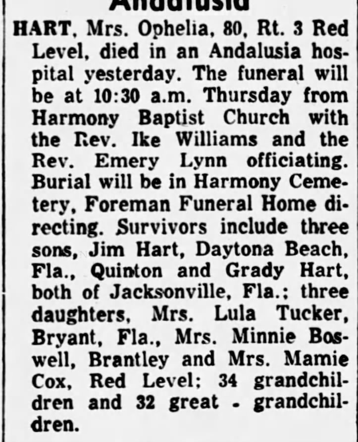 Obituary for Ophelia HART