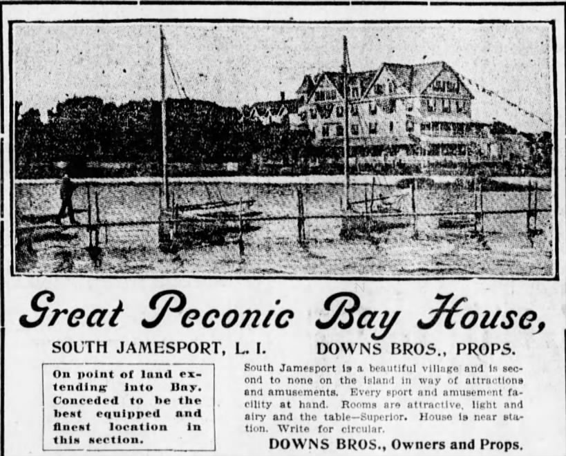 Herbert and Howard Downs' resort in Jamesport, 1903; Peconic Bay