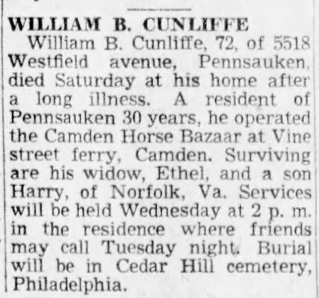 William B Cunliffe obituary