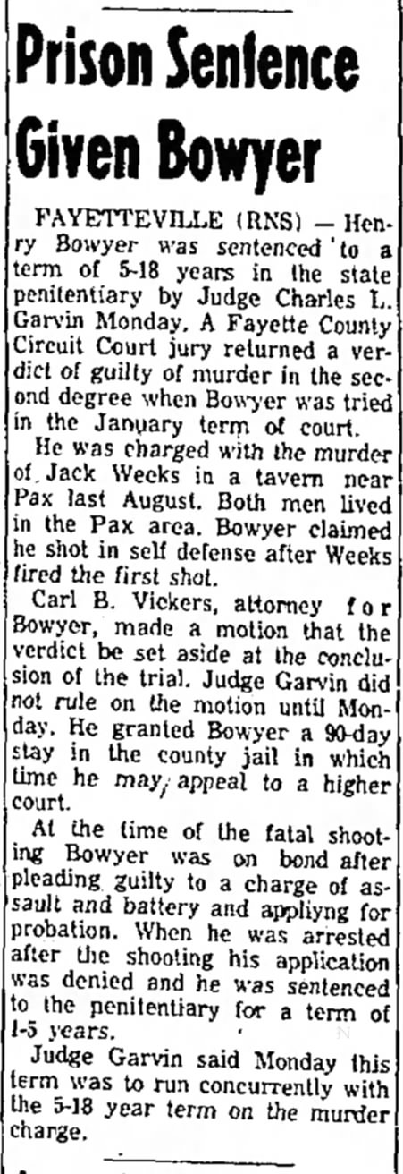 Henry Bowyer Prison Sentence May 16 1956