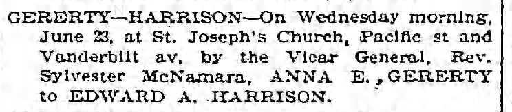 Marriage of Edward A. Harrison & Anna E. Gererty 23 Jun 1897