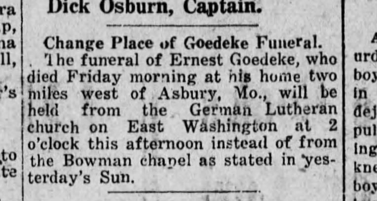 Mention of Goedeke's funeral