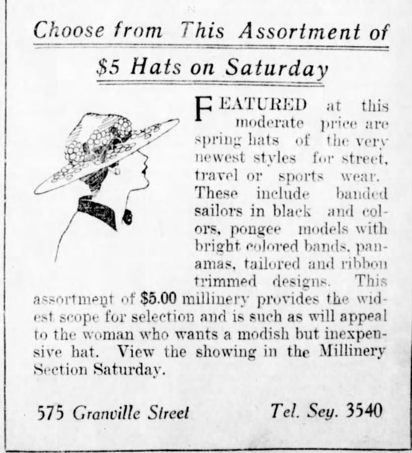 Spring hats, Gordon Drysdale Ltd., Vancouver, 1917.